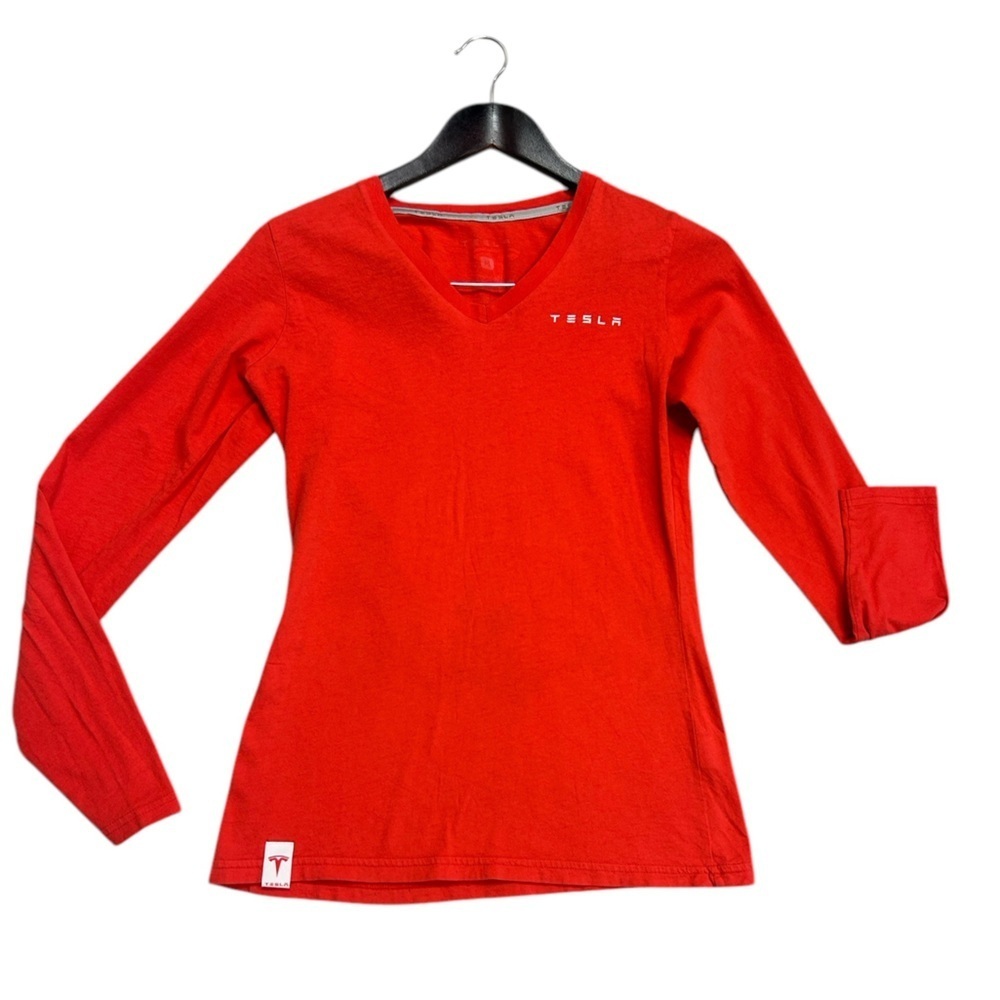Tesla M worn once rare women’s v neck cotton shirt long sleeve!
